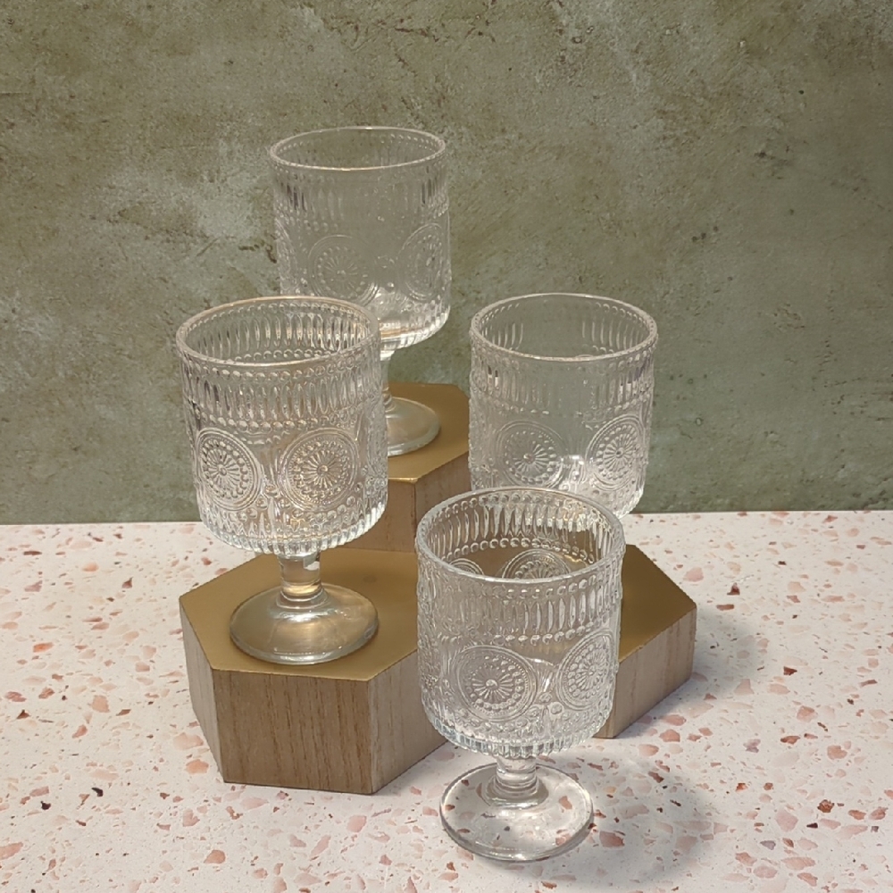 Vintage Look Petite Goblets Pressed Glass Pattern Short Stem | Set Of 4